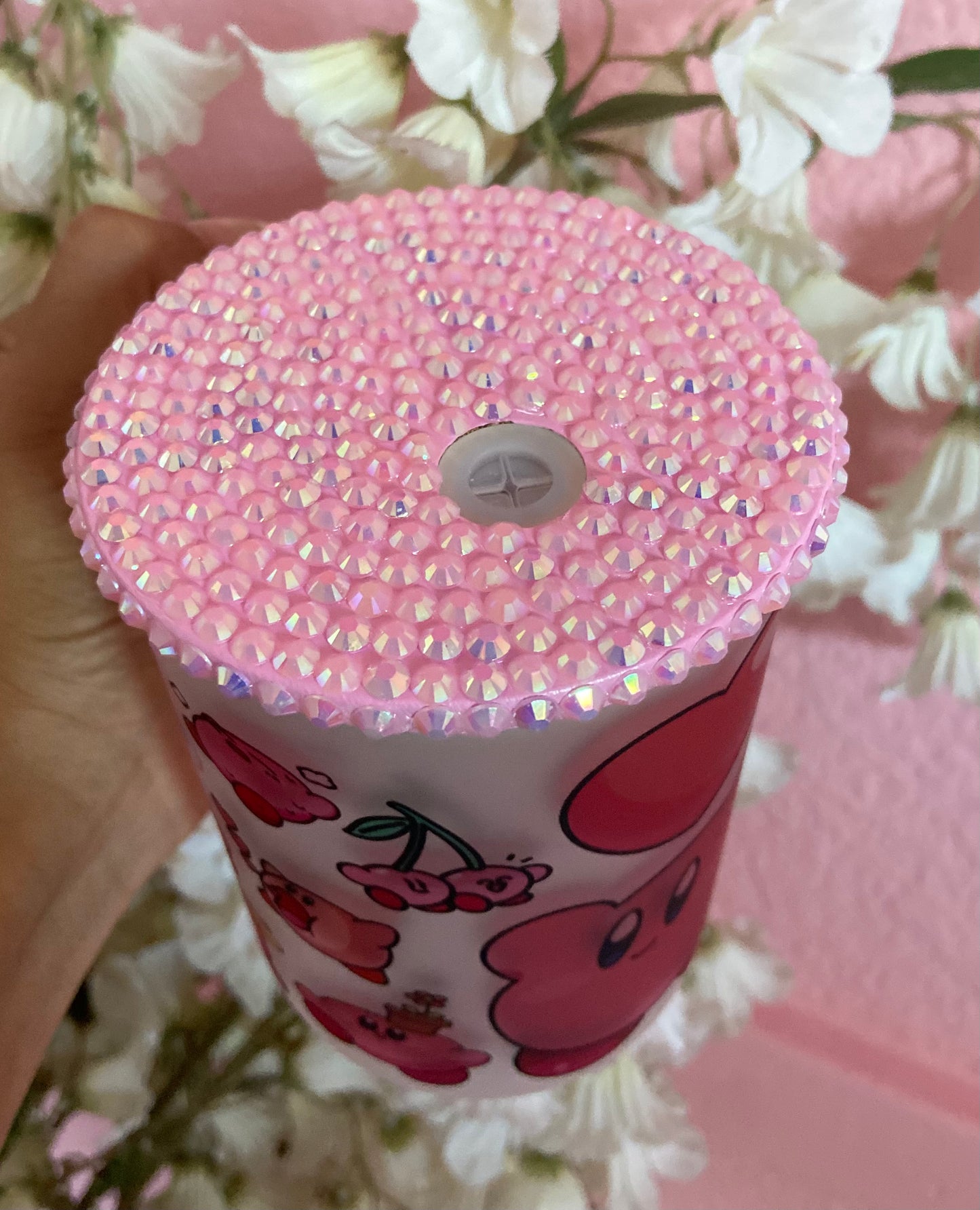 Pink Kirby Frosted Mug with Rhinestone Lid