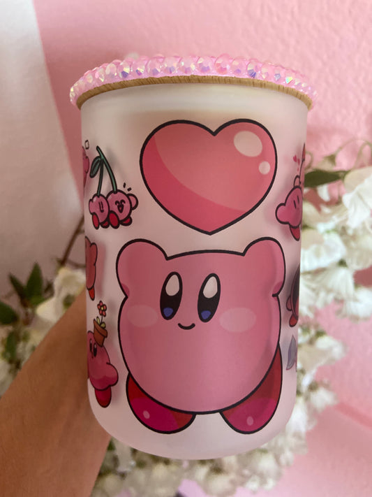 Pink Kirby Frosted Mug with Rhinestone Lid